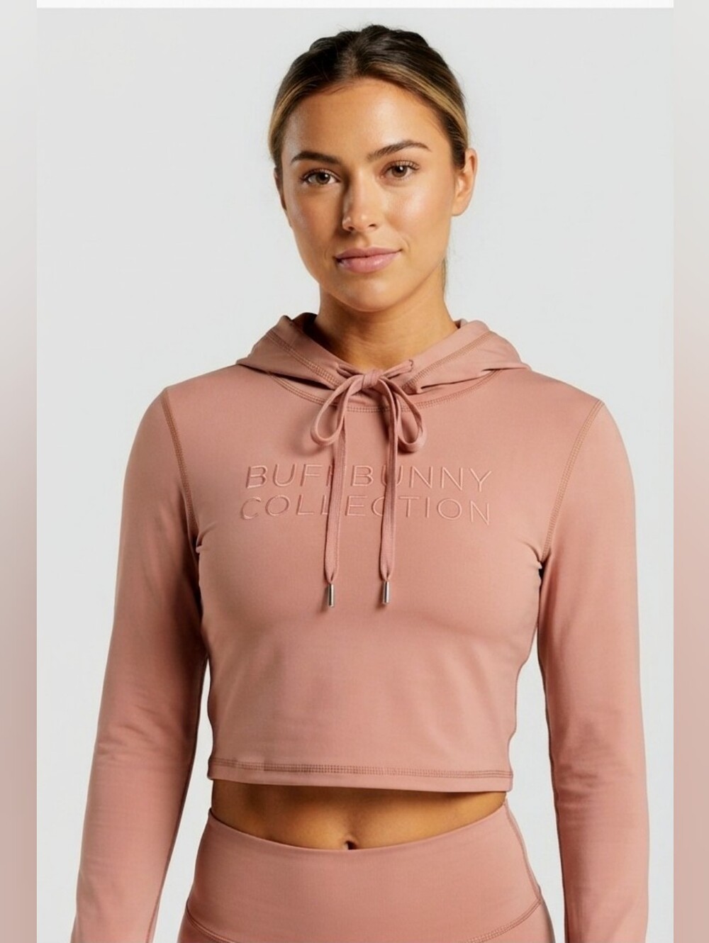 Buffbunny Collection Beige Rosé Camo Cropped Hooded Sweatshirt S   EUC